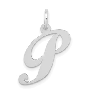14K White Gold Medium Fancy Script Initial P Charm