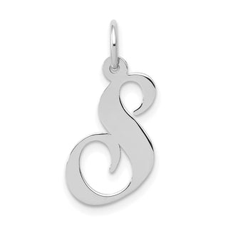 14K White Gold Medium Fancy Script Initial S Charm