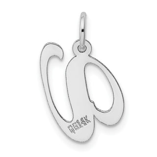 14K White Gold Medium Fancy Script Initial V Charm