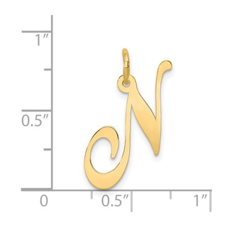 14k Yellow Gold Large Fancy Script Initial N Charm