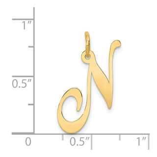 14k Yellow Gold Large Fancy Script Initial N Charm
