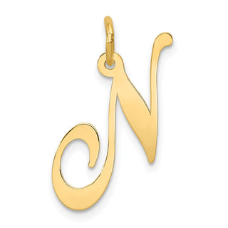 14k Yellow Gold Large Fancy Script Initial N Charm