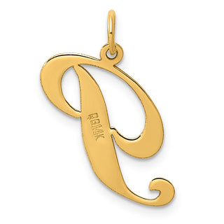 14k Yellow Gold Large Fancy Script Initial P Charm