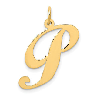 14k Yellow Gold Large Fancy Script Initial P Charm