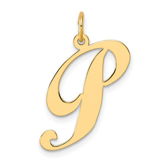 14k Yellow Gold Large Fancy Script Initial P Charm