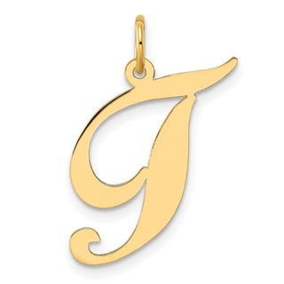 14k Yellow Gold Large Fancy Script Initial T Charm