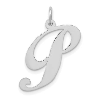 14K White Gold Large Fancy Script Initial P Charm