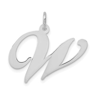 14K White Gold Large Fancy Script Initial W Charm