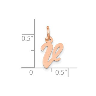 14k Rose Gold Small Script Letter V Initial Charm