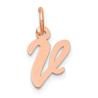 14k Rose Gold Small Script Letter V Initial Charm