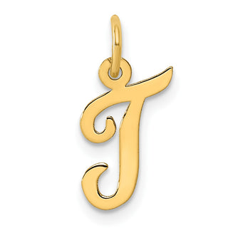 14k Yellow Gold Small Script Initial T Charm