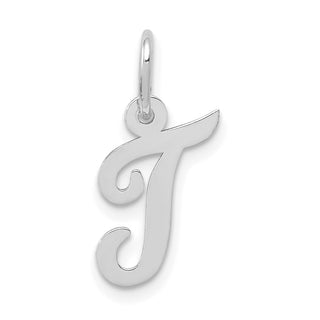 14K White Gold Small Script Initial T Charm