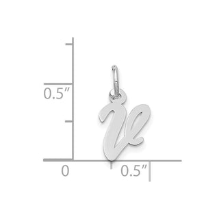 14K White Gold Small Script Initial V Charm