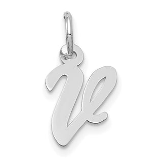 14K White Gold Small Script Initial V Charm