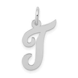 14K White Gold Medium Script Initial T Charm