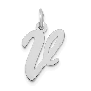 14K White Gold Medium Script Initial V Charm