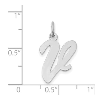 14K White Gold Large Script Initial V Charm