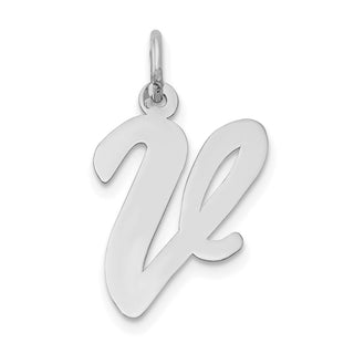 14K White Gold Large Script Initial V Charm