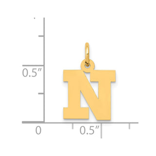 14k Yellow Gold Small Block Initial N Charm