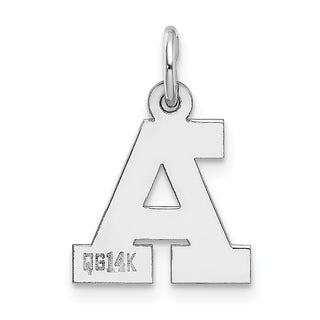 14K White Gold Small Block Initial A Charm