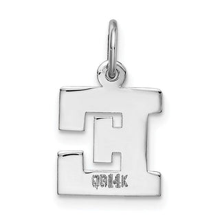 14K White Gold Small Block Initial E Charm
