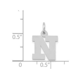 14K White Gold Small Block Initial N Charm