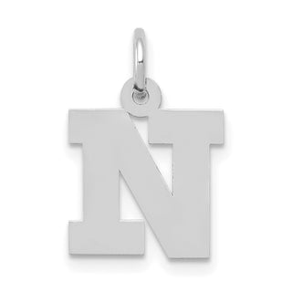 14K White Gold Small Block Initial N Charm