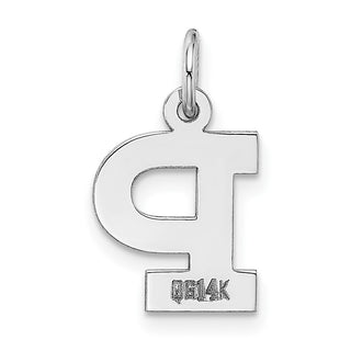 14K White Gold Small Block Initial P Charm