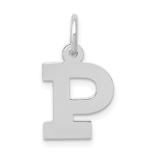 14K White Gold Small Block Initial P Charm