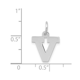 14K White Gold Small Block Initial V Charm