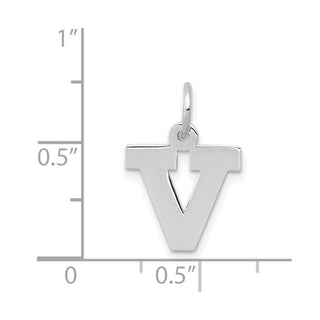 14K White Gold Small Block Initial V Charm