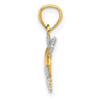 14k Yellow Gold and Rhodium Polished Heart with Wings Pendant