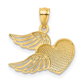 14k Yellow Gold and Rhodium Polished Heart with Wings Pendant