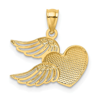 14k Yellow Gold and Rhodium Polished Heart with Wings Pendant
