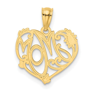 14k Yellow Gold And Rhodium Mom Heart Pendant