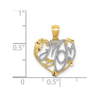14k Yellow Gold And Rhodium Mom Heart Pendant