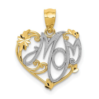 14k Yellow Gold And Rhodium Mom Heart Pendant