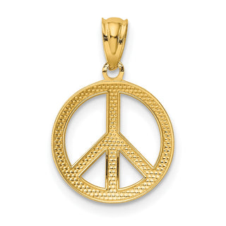 14k Yellow Gold Polished Peace Sign Circle Pendant