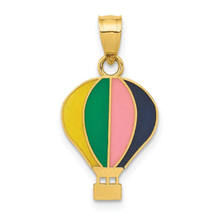 14k Yellow Gold Enameled Yellow, Green, Pink, and Black Hot Air Balloon Pendant