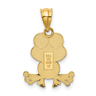 14k Yellow Gold Green and White Enameled Frog Pendant