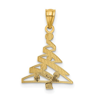14k Yellow Gold And Rhodium Christmas Tree Pendant