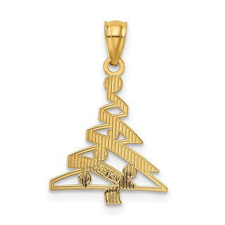 14k Yellow Gold And Rhodium Christmas Tree Pendant