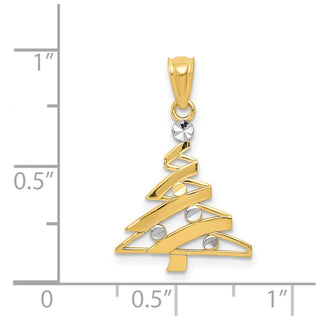 14k Yellow Gold And Rhodium Christmas Tree Pendant