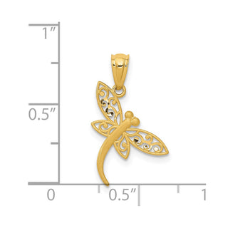 14k Yellow Gold Satin Diamond-Cut Dragonfly Pendant