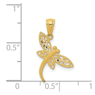 14k Yellow Gold Satin Diamond-Cut Dragonfly Pendant