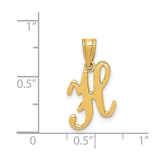 14k Yellow Gold H Script Initial Pendant