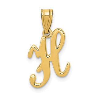 14k Yellow Gold H Script Initial Pendant