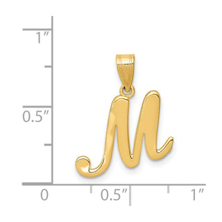 14k Yellow Gold M Script Initial Pendant