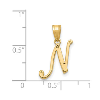14k Yellow Gold N Script Initial Pendant