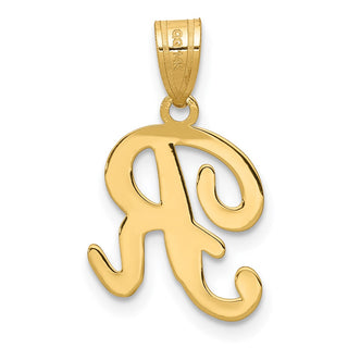 14k Yellow Gold R Script Initial Pendant
